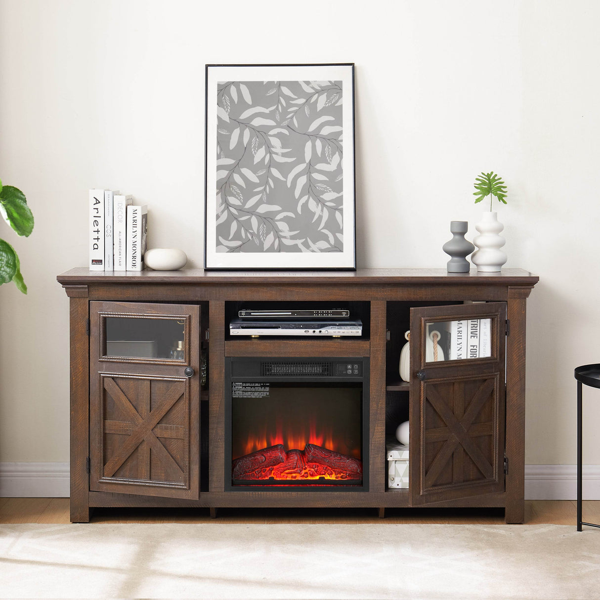 Farmhouse Espresso TV Stand With Fireplace Insert - Sleep Galleria