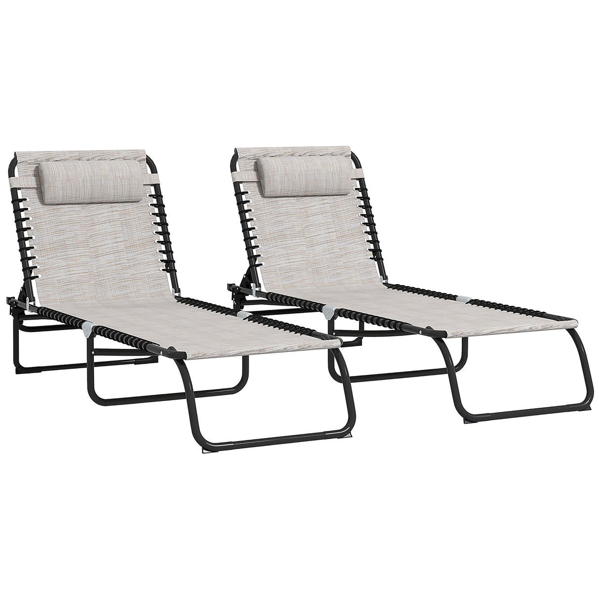 Set Of 2 Adjustable Steel Frame Outdoor Chaise Lounges