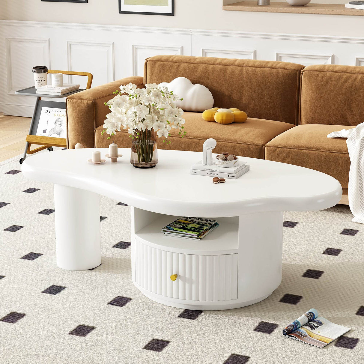 Cloud-Shaped White MDF Coffee Table With Drawer - Sleep Galleria