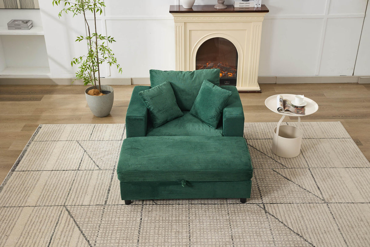 Corduroy Chaise Lounge Chair With Removable Ottoman - Omega Lifestyles