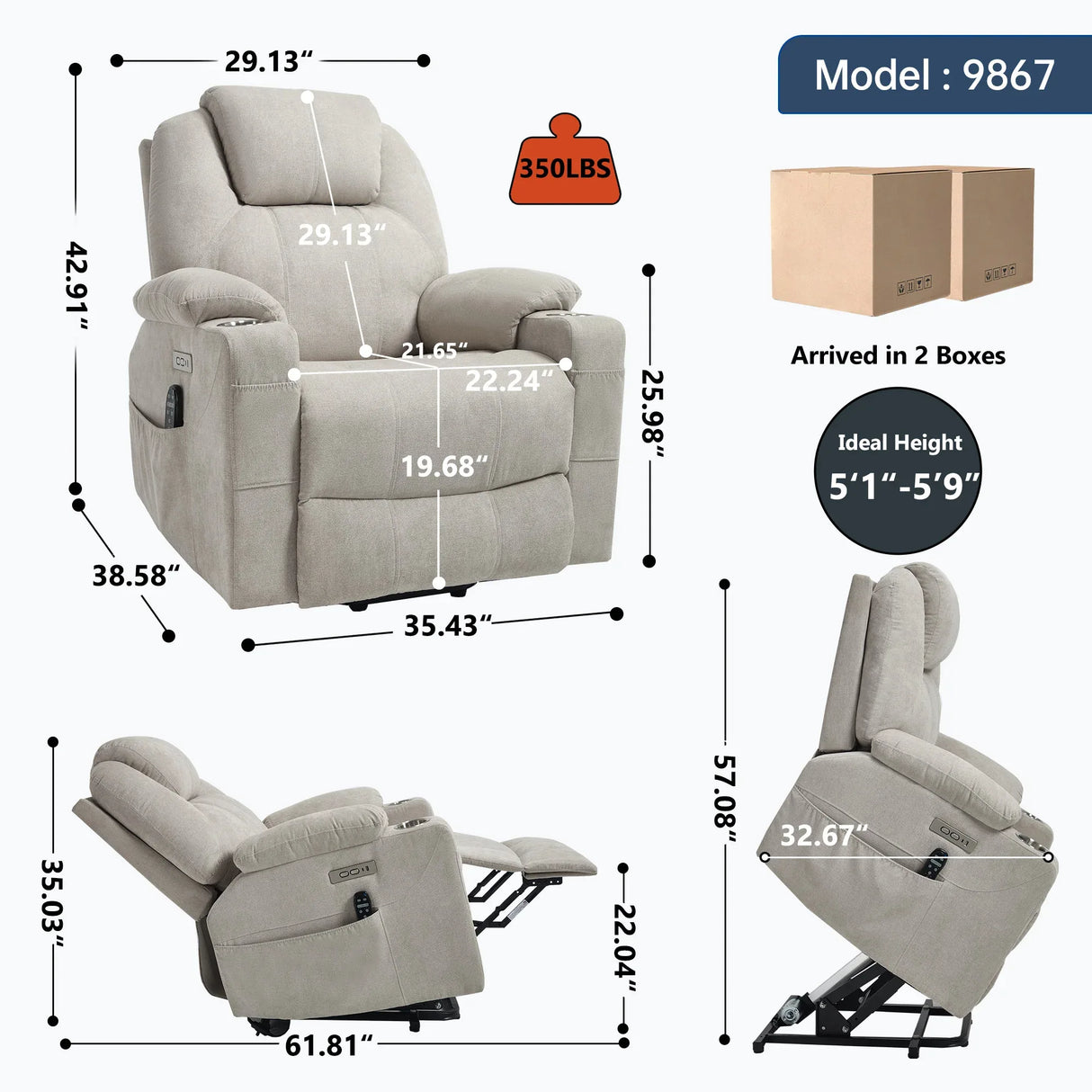 Power Lift Recliner Chair With Massage Lumbar Heat - Omega Lifestyles