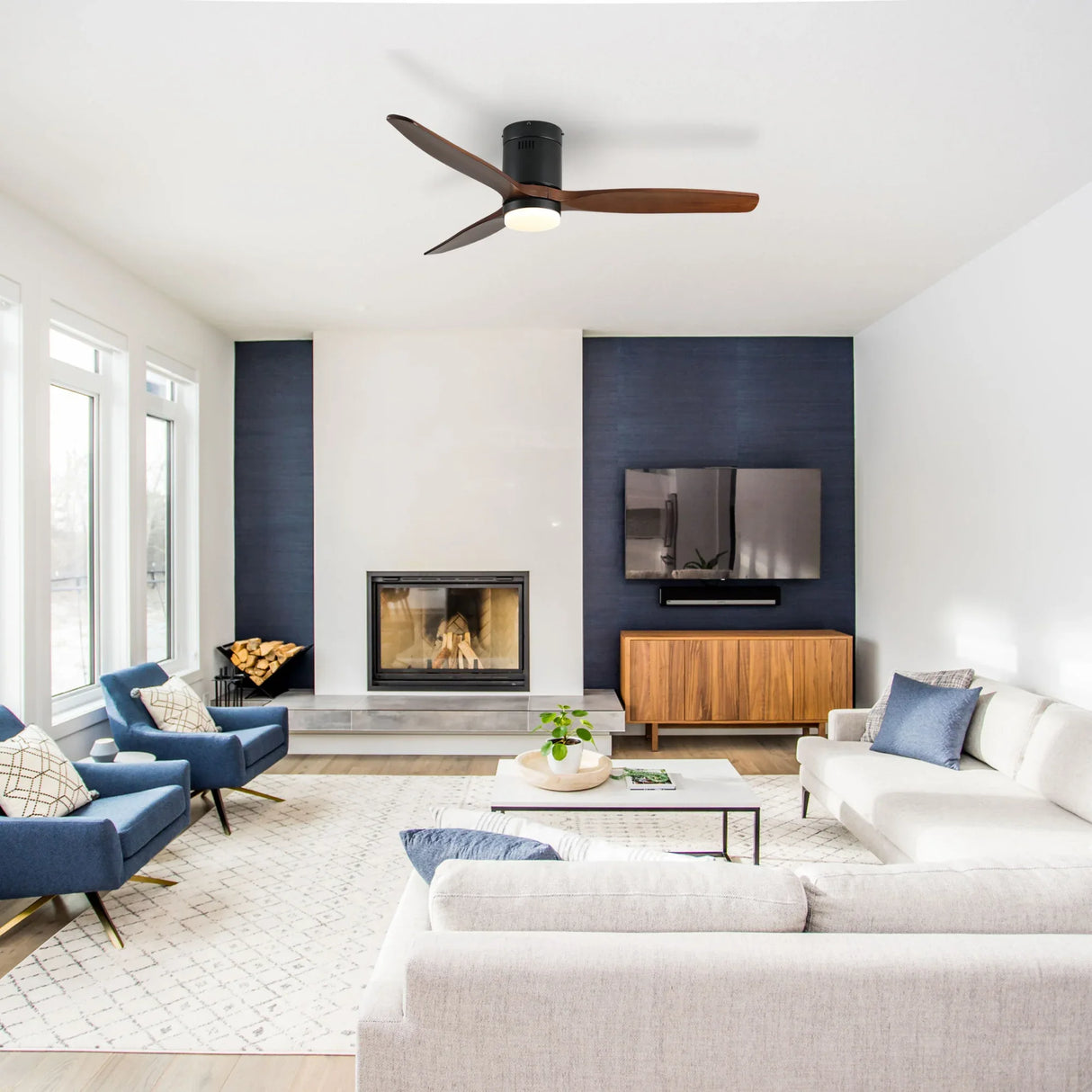 52-Inch Black Dark Walnut Wood Blade Ceiling Fan - Omega Lifestyles