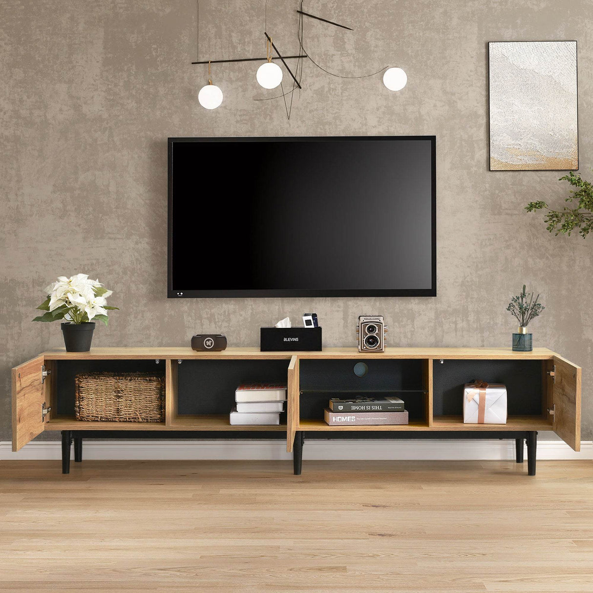 Modern LED Wood Tone TV Stand With Storage - Sleep Galleria