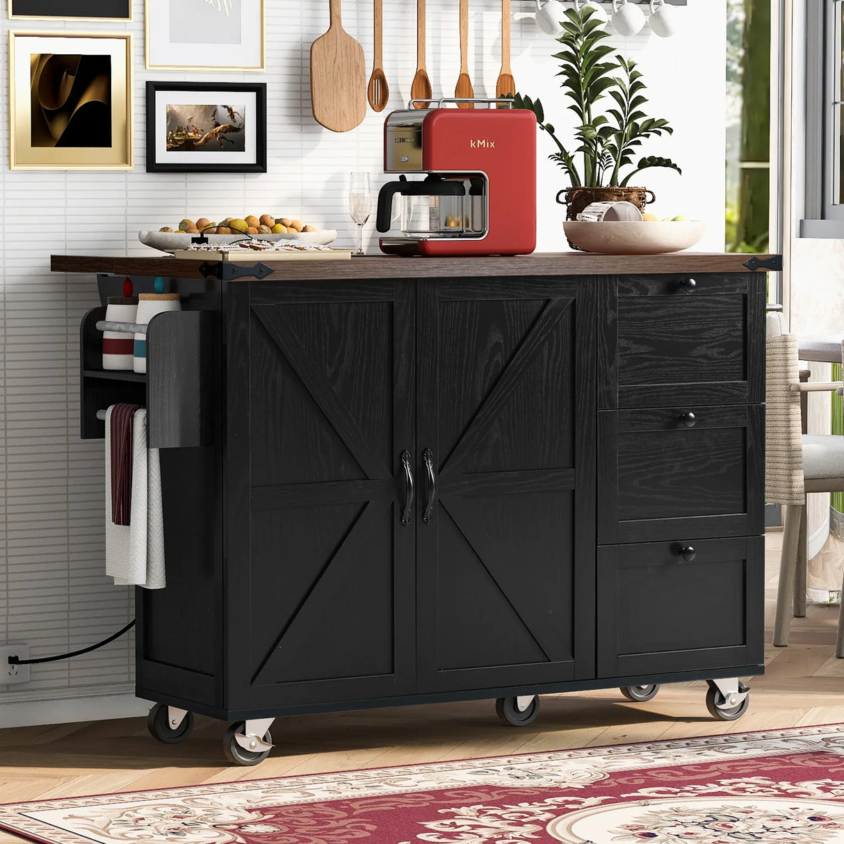 Farmhouse Kitchen Island Cart With Power Outlet - Omega Lifestyles