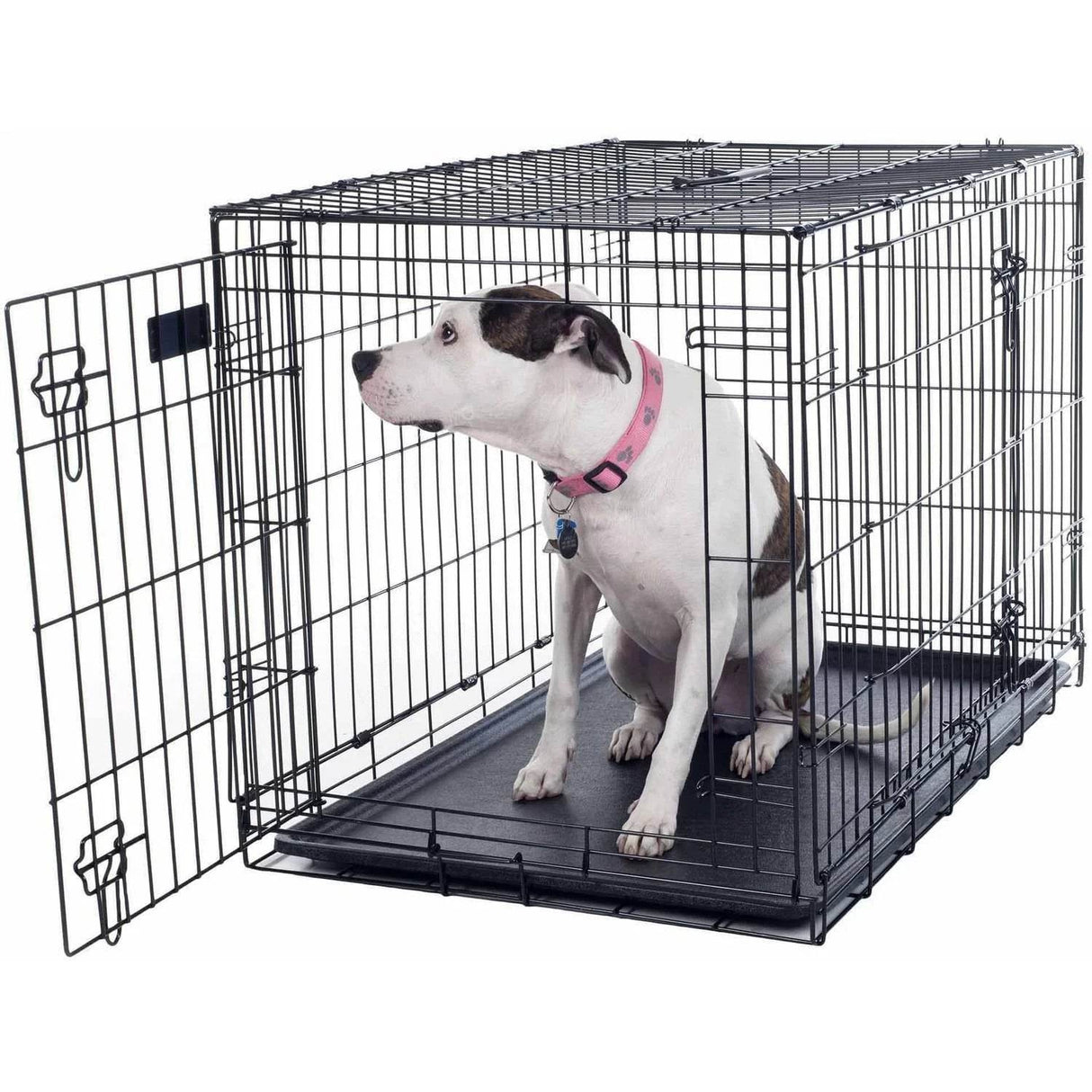 36-Inch Dog Crate - Double Door Pet Kennel with Divider Panel - Foldable Dog Cage with Carry Handle for Portability and Storage by (Black)