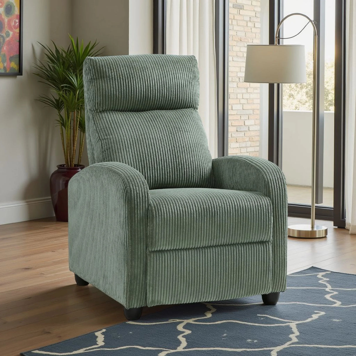 Pary Manual Push Back Reclining Chair In Green Corduroy - Omega Lifestyles