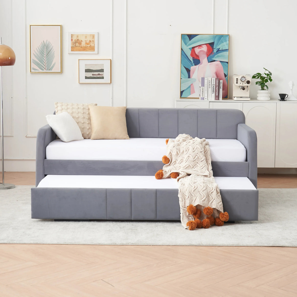 Twin Velvet Upholstered Daybed Frame With Trundle - Omega Lifestyles