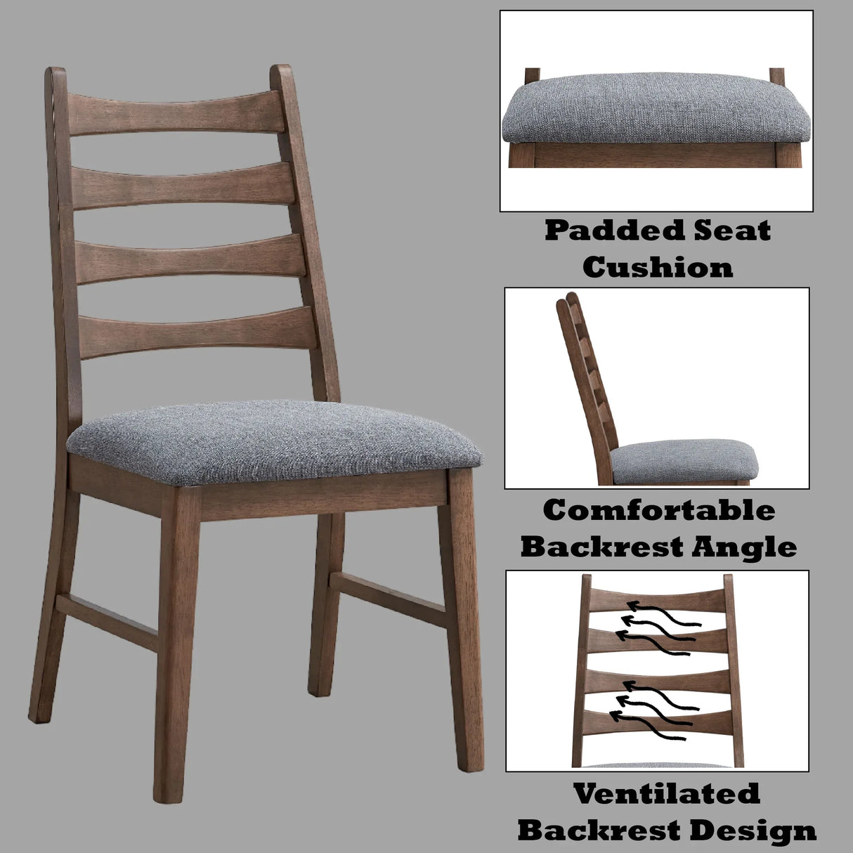 Set of 2 Dark Gray Linen Walnut Finish Side Chairs - Omega Lifestyles