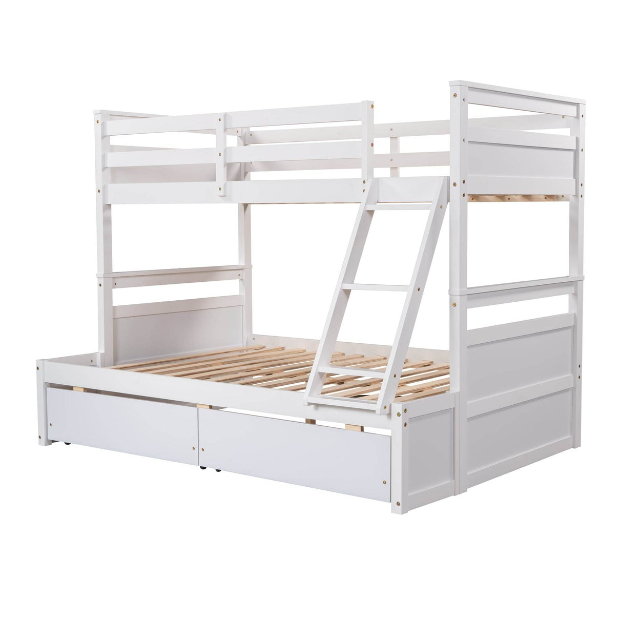 Twin Over Full Solid Wood White Bunk Bed With Storage - Omega Lifestyles