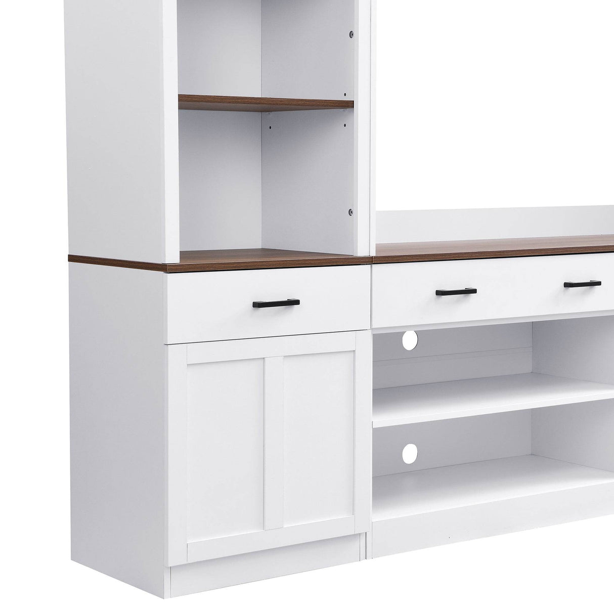 Farmhouse 4-Piece White Walnut TV Stand Set - Omega Lifestyles