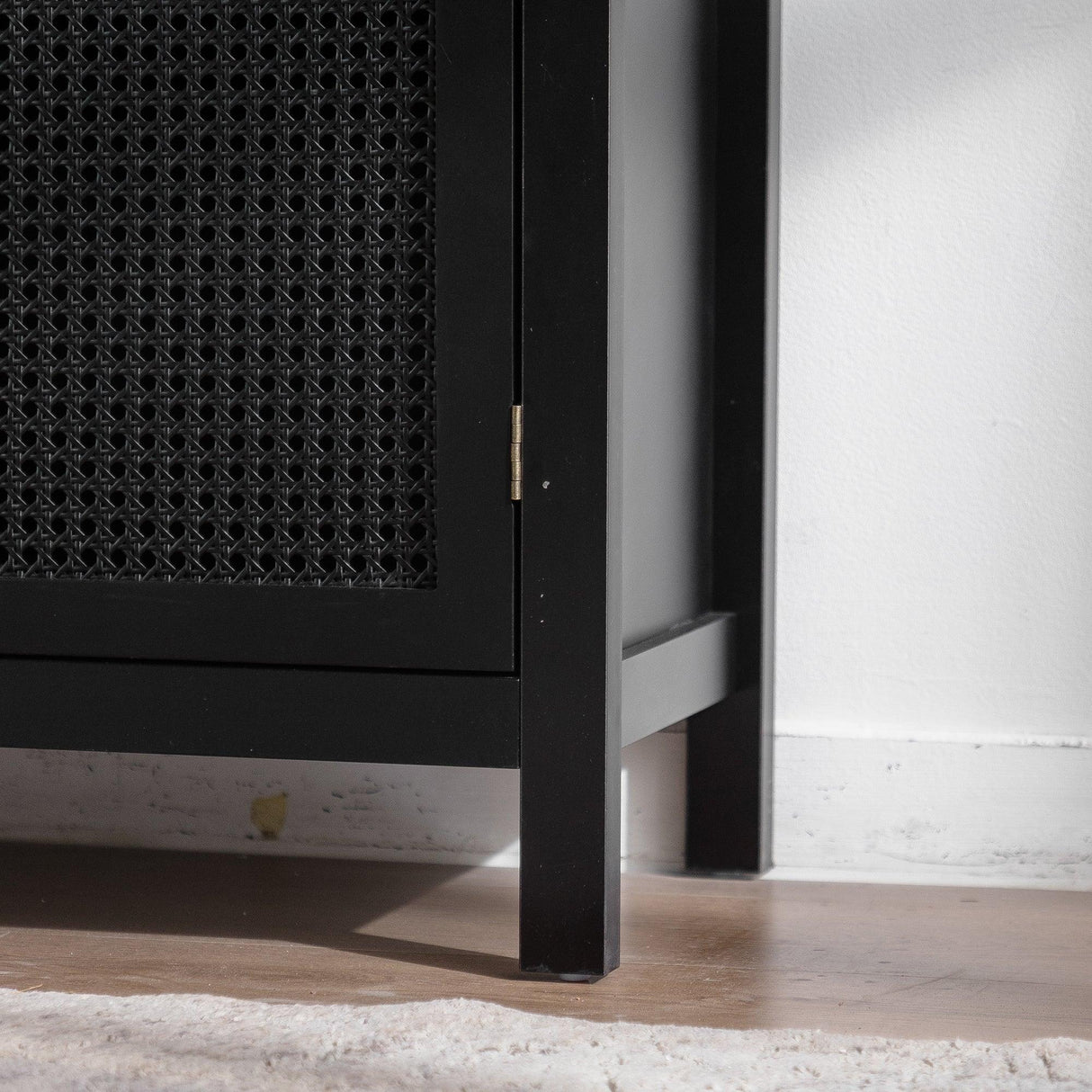 Modern Black MDF Rattan Storage Sideboard Cabinet - Omega Lifestyles