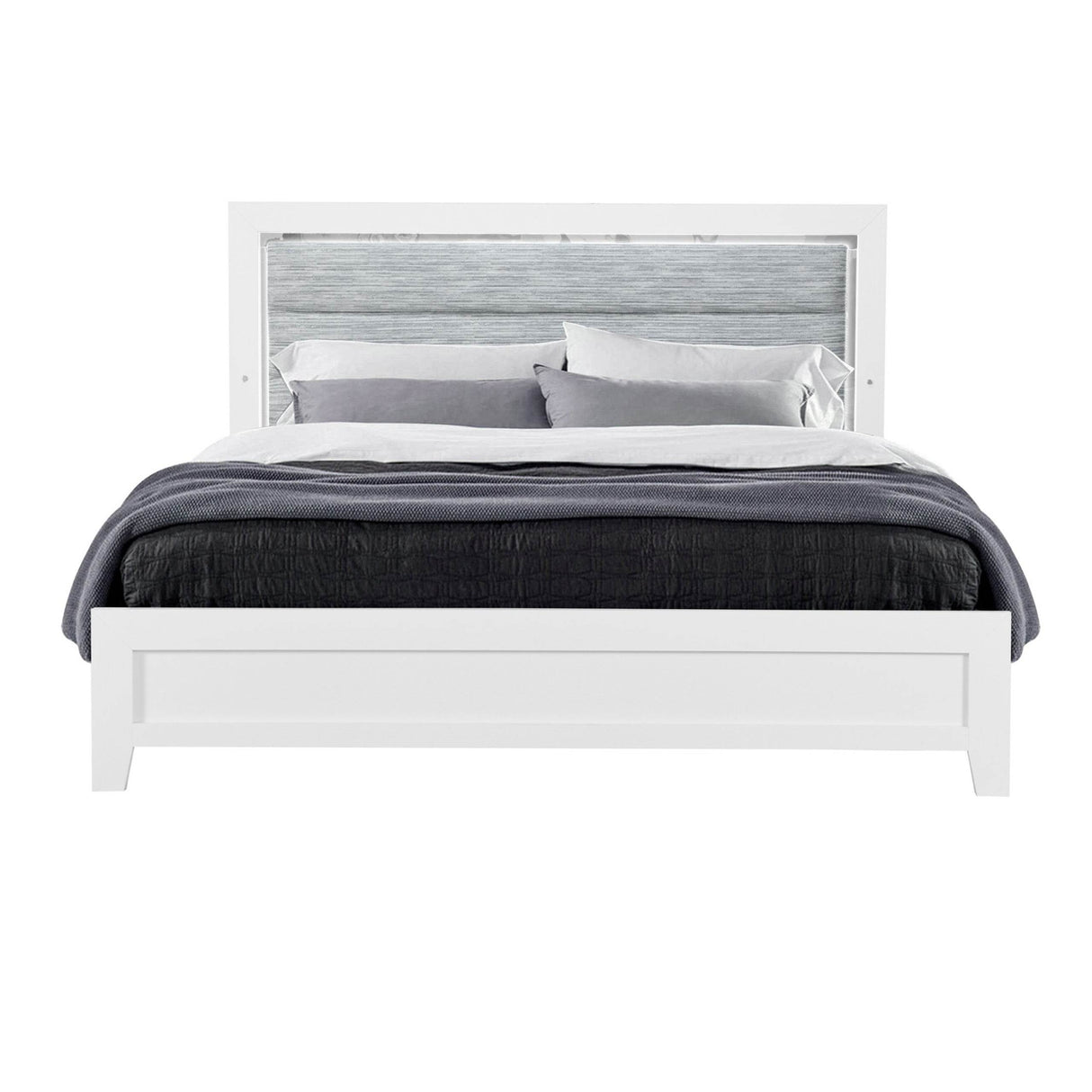 Modern White Rubber Wood Bed Frame With LED Lighting