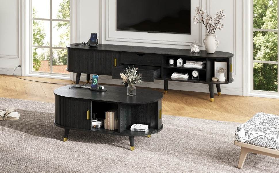 Mid-Century Modern TV Stand And Coffee Table Set - Sleep Galleria