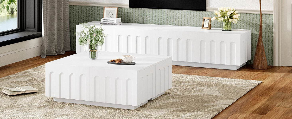 Elegant White MDF TV Stand And Coffee Table Set - Sleep Galleria