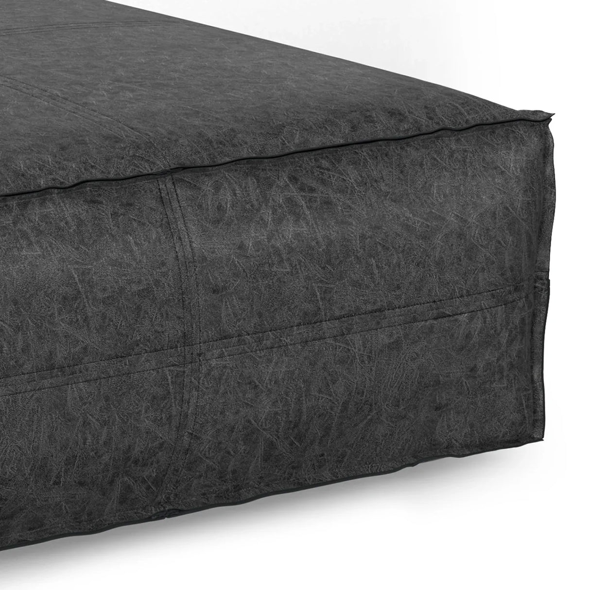 Extra Large Distressed Black Vegan Faux Leather Pouf - Omega Lifestyles