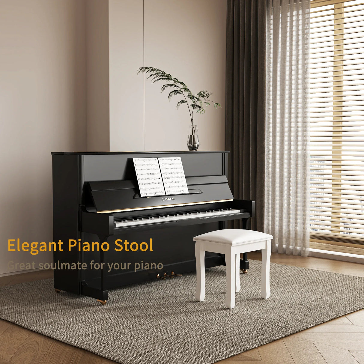 White Solid Wood Vanity Stool With Cushioned Seat - Omega Lifestyles