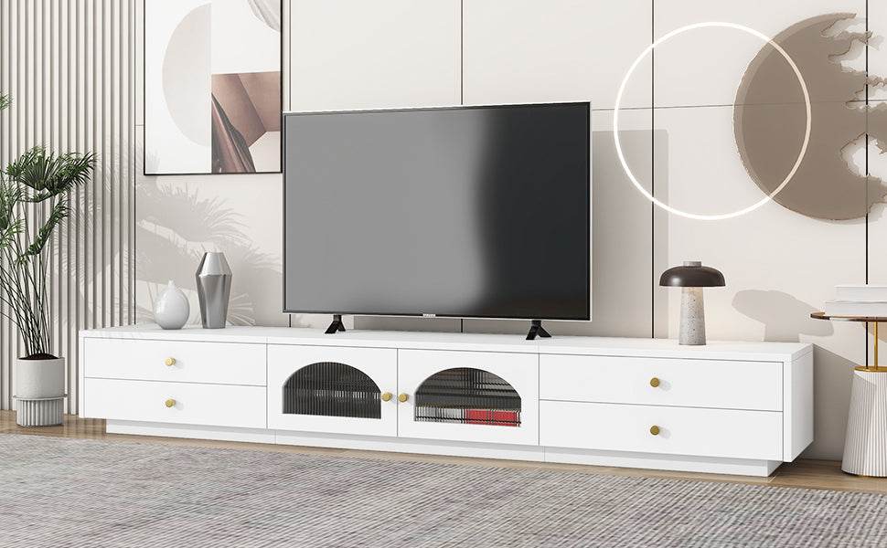 Modern White Particle Board TV Stand With Drawers - Sleep Galleria
