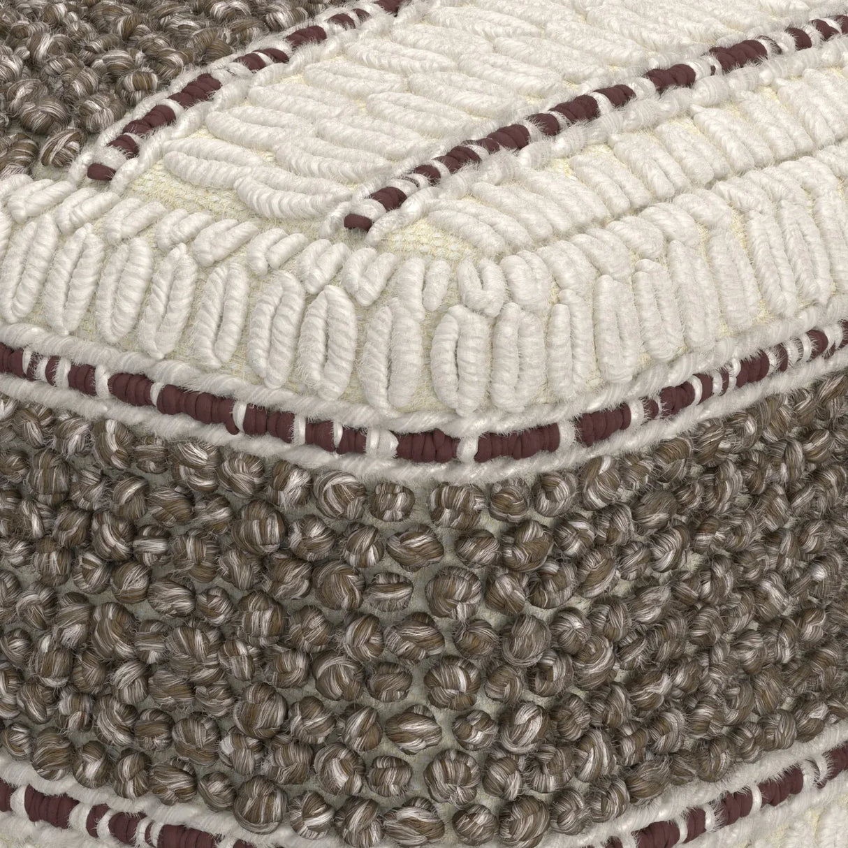 Woven Earth Tone Brown Fabric Square Pouf - Omega Lifestyles