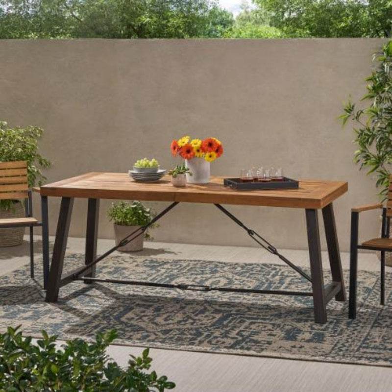 Modern Industrial Acacia Wood And Iron Outdoor Dining Table - Sleep Galleria