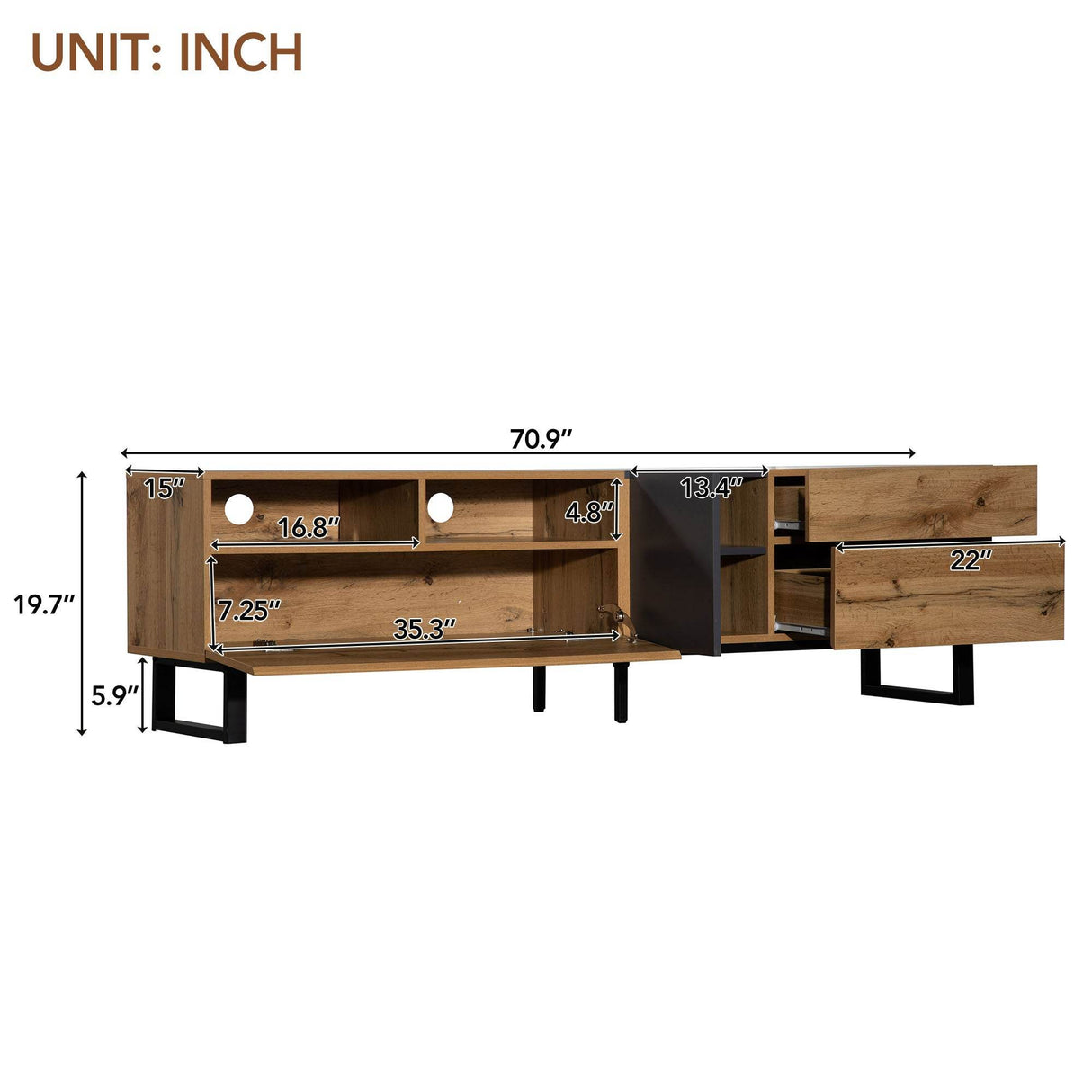 Modern Wood TV Stand With Drop Down Storage - Sleep Galleria