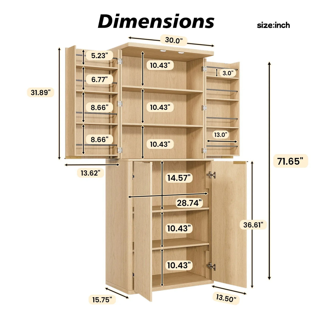 Modern Fluted Walnut Pantry Cabinet With Shelves - Omega Lifestyles