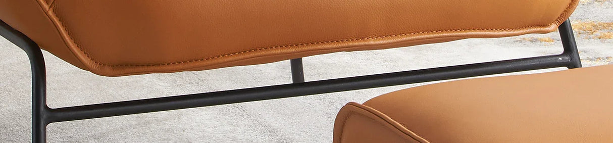 Sandstone Top Grain Leather Accent Chair With Ottoman - Omega Lifestyles