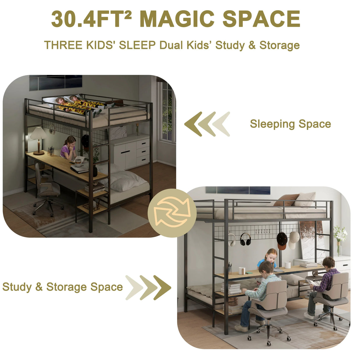 Full Over Twin Metal Bunk Bed With Desk Charging Station - Omega Lifestyles