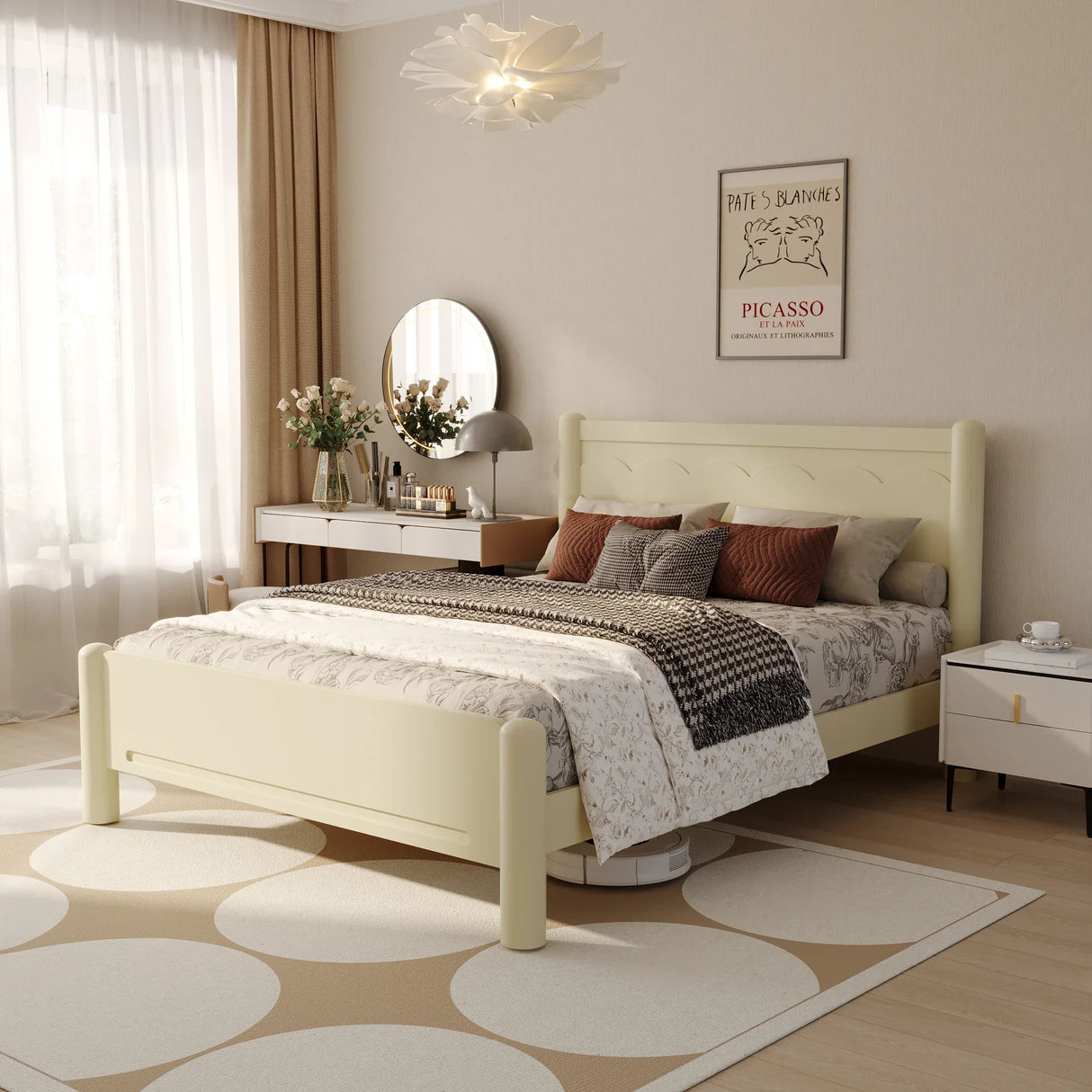 Queen Solid Wood Platform Bed Frame With Headboard - Omega Lifestyles