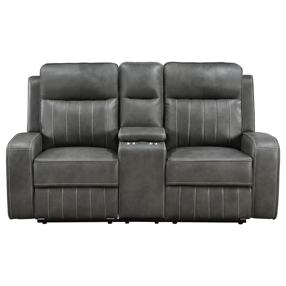 Grey Upholstered Manual Reclining Loveseat With Console - Omega Lifestyles