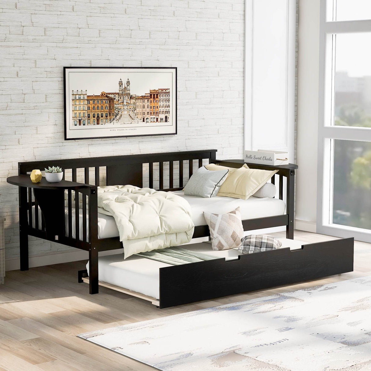 Twin Solid Wood Daybed With Trundle Espresso - Omega Lifestyles