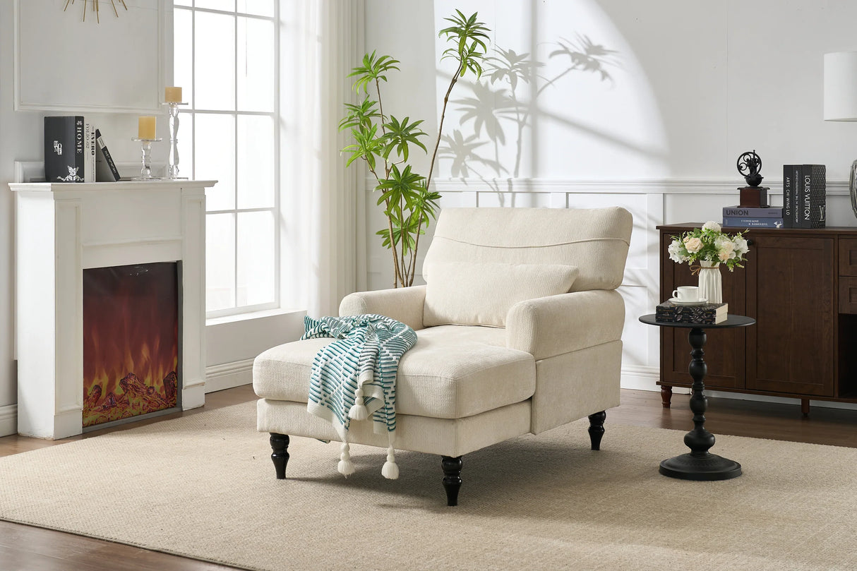 Modern White Upholstered Wood Chaise Lounge Recliner Chair - Omega Lifestyles