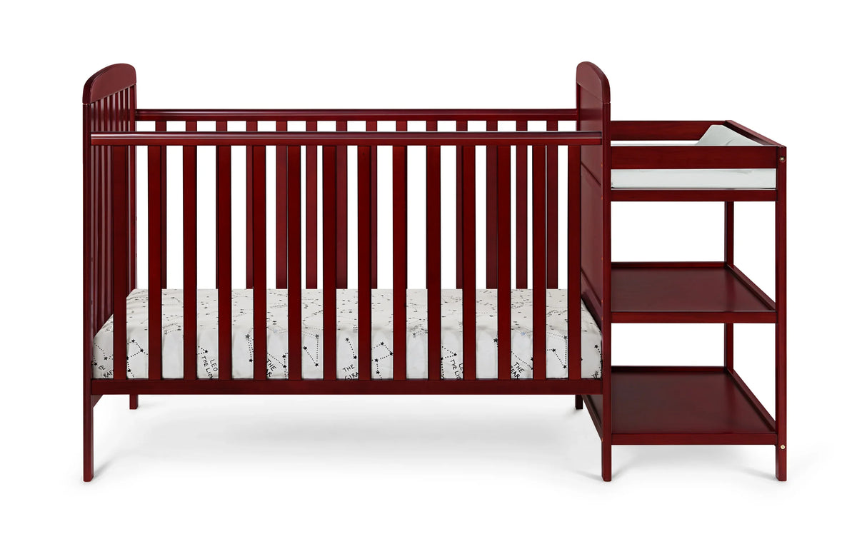 Solid Wood Cherry Crib With Attached Changing Table - Omega Lifestyles