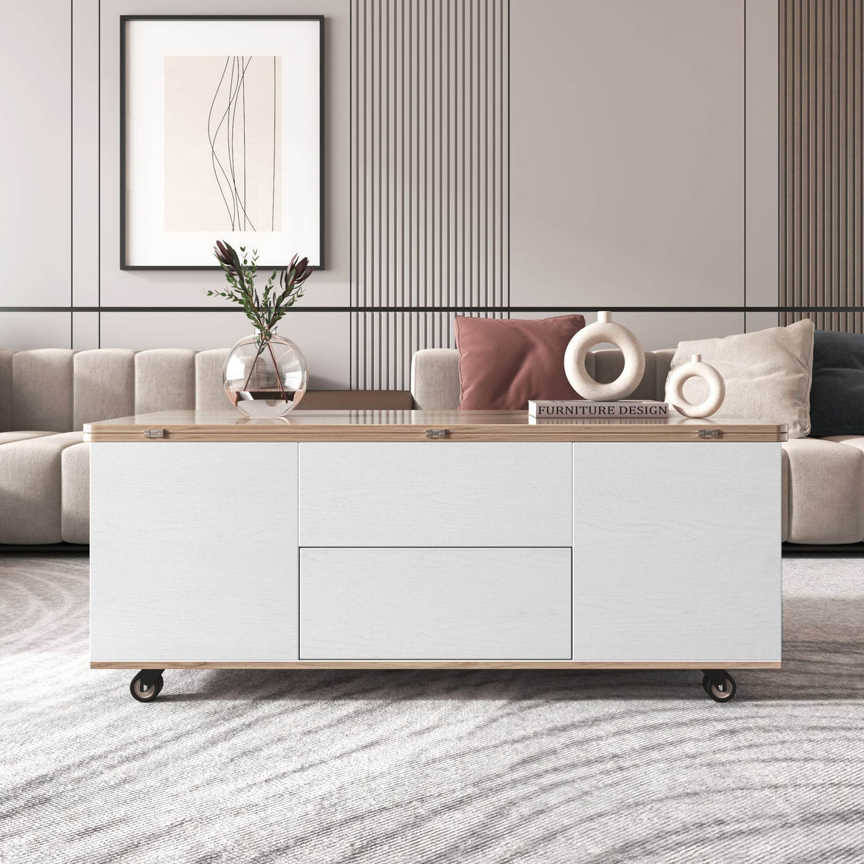 Modern Walnut White Lift Top Coffee Table With Drawers - Sleep Galleria