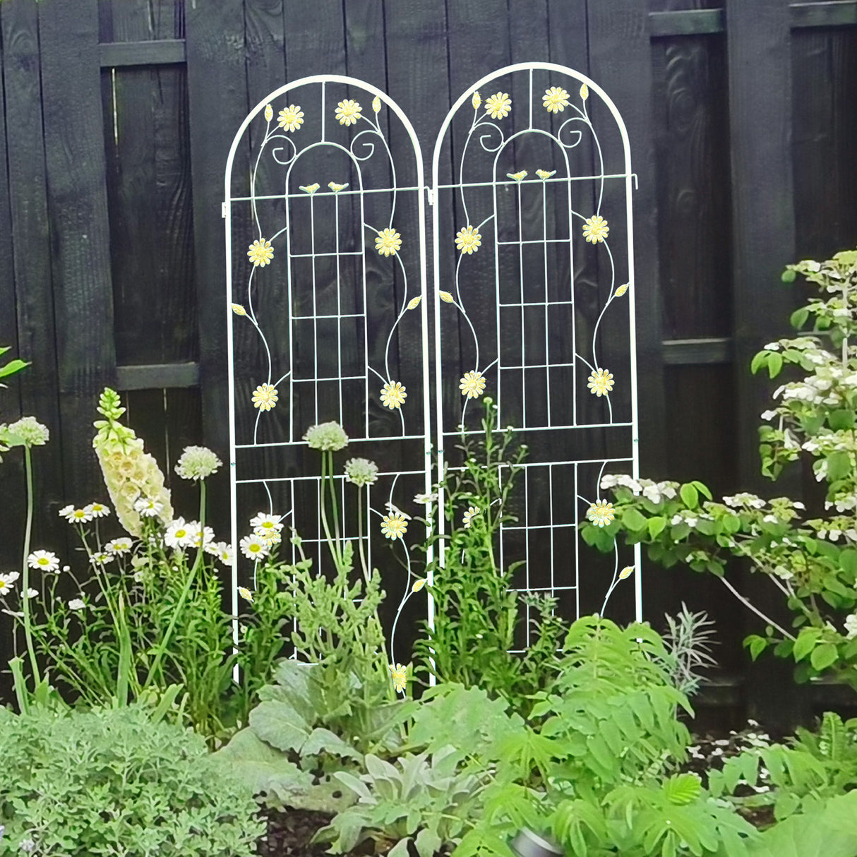 2-Piece Rustproof Cream White Metal Garden Trellis Set