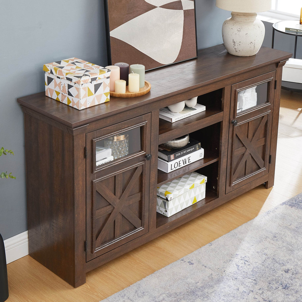 Farmhouse Style Espresso TV Stand Console Cabinet - Sleep Galleria