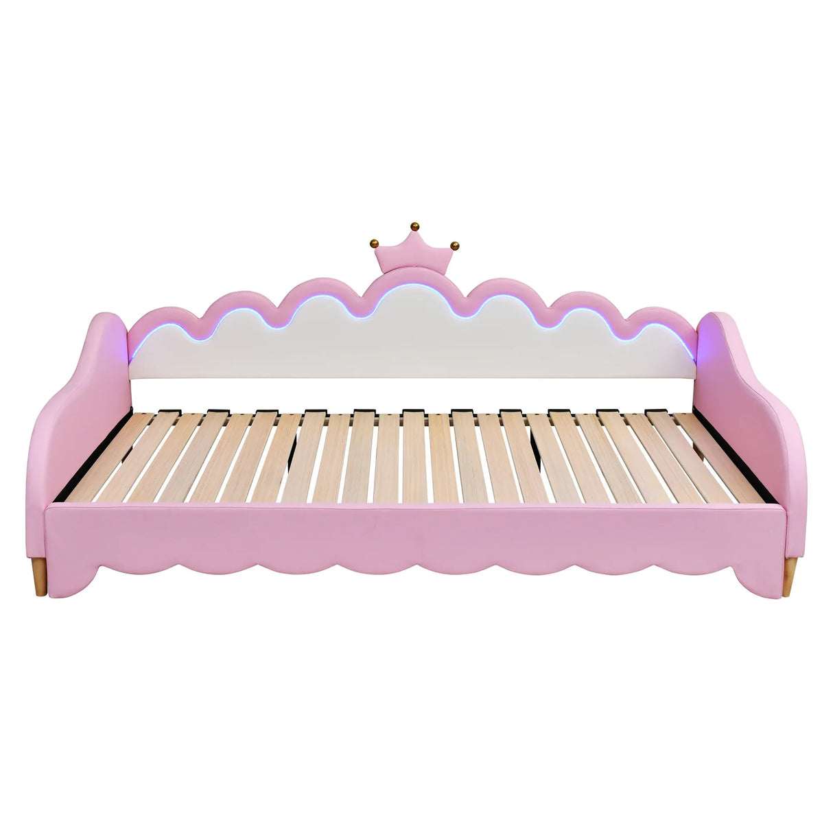 Twin Upholstered Extendable Daybed With Crown Headboard And LED Lights - Omega Lifestyles