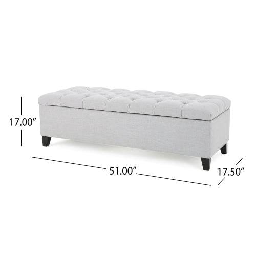 Contemporary Light Gray Fabric Button-Tufted Storage Ottoman - Omega Lifestyles