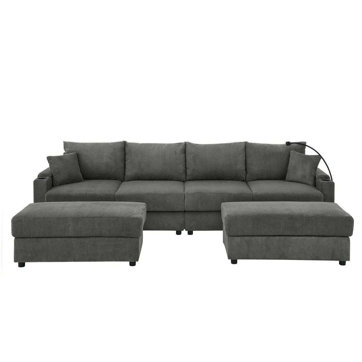 Modern U-Shaped Corduroy 6-Seat Sofa With Ottomans - Omega Lifestyles