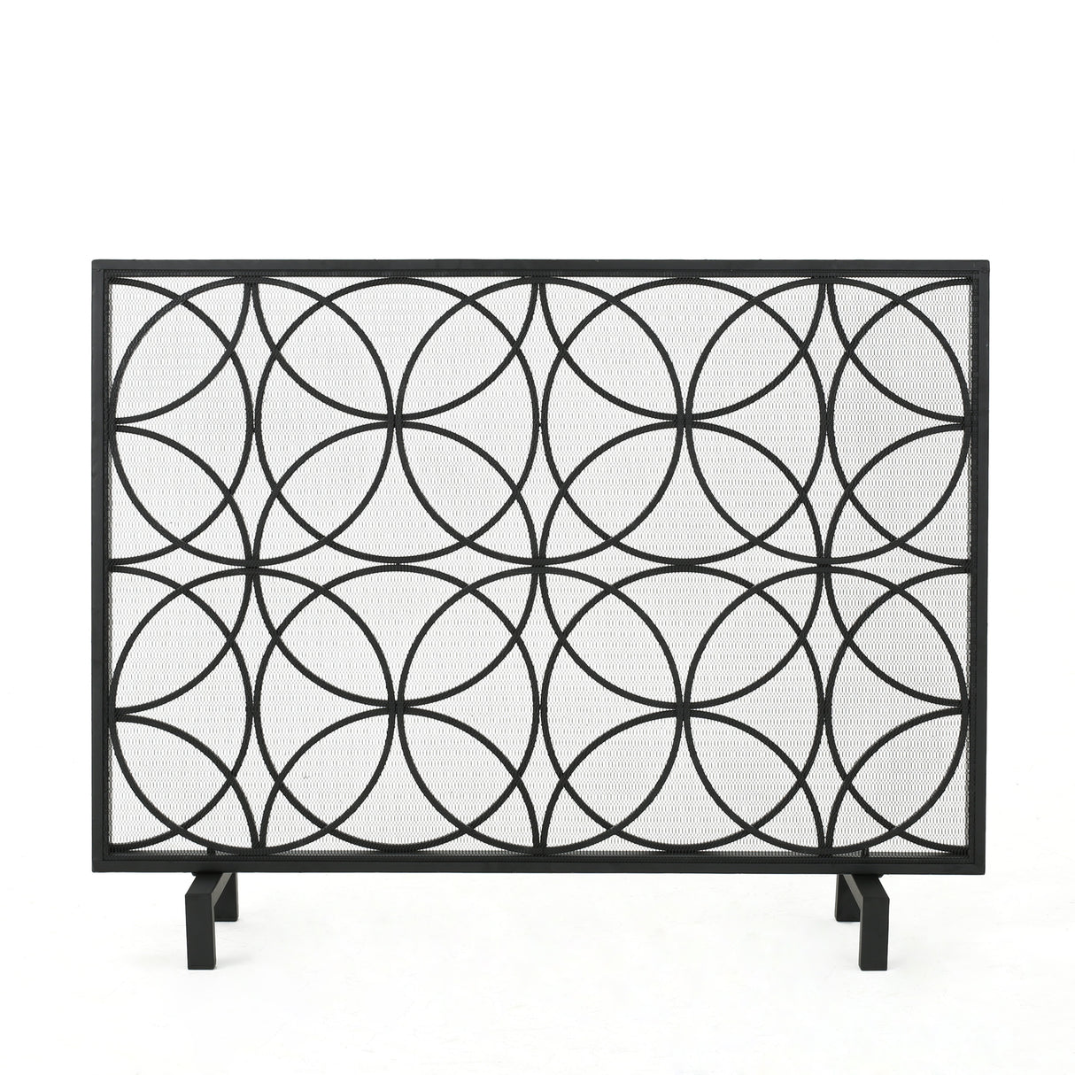 Single Panel Iron Fireplace Screen With Geometric Pattern