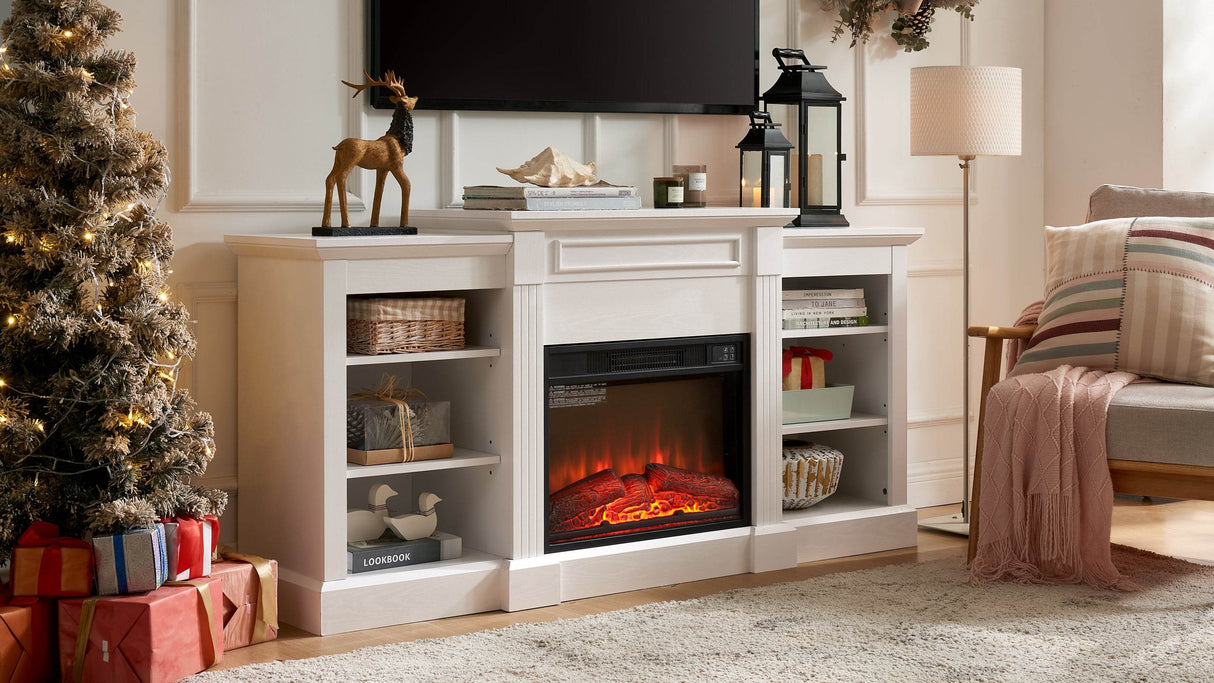 White Media Console Table With Fireplace Insert - Sleep Galleria