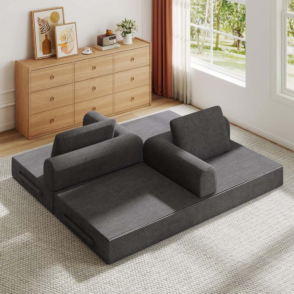 Convertible Corduroy Foldable Sofa Bed With Mattress - Omega Lifestyles