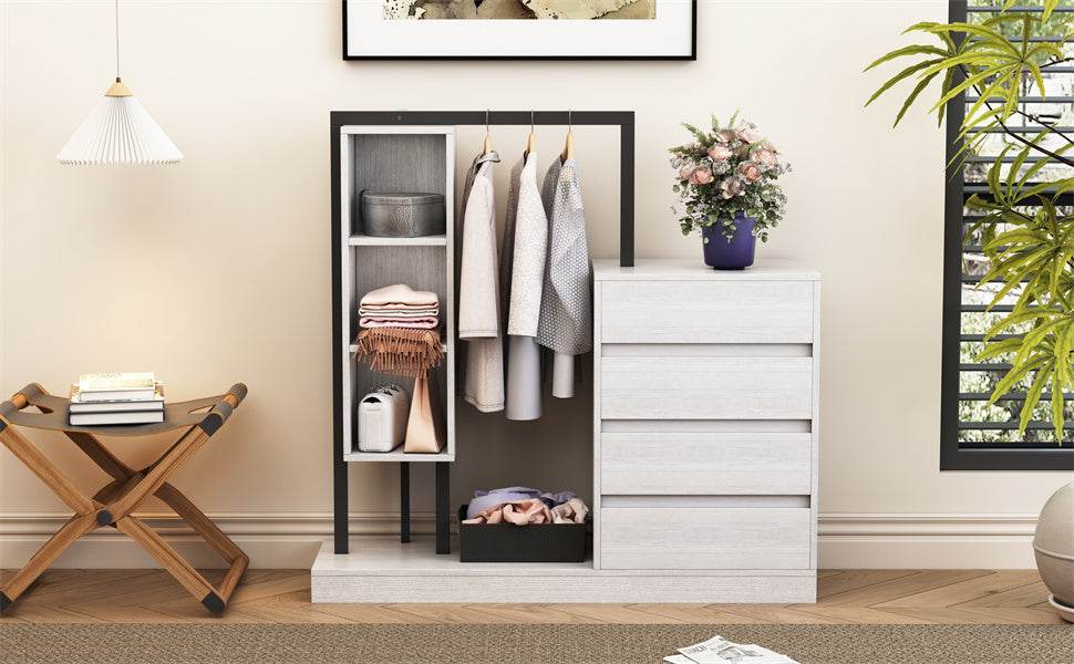 Wardrobe With Four Drawers Three Shelves MDF Metal - Omega Lifestyles