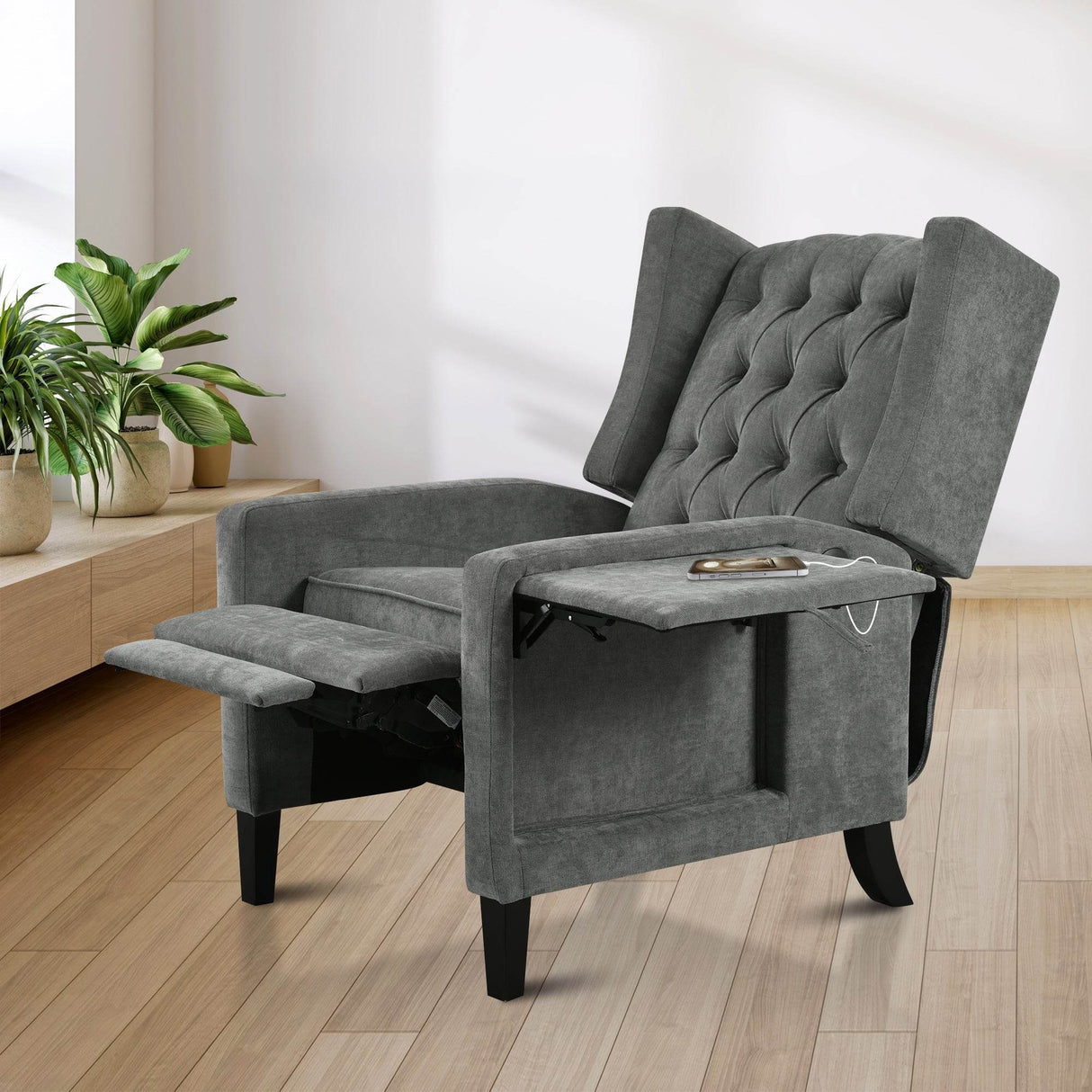 Manual Adjustable PushBack Recliner Chair With Foldable Side Table