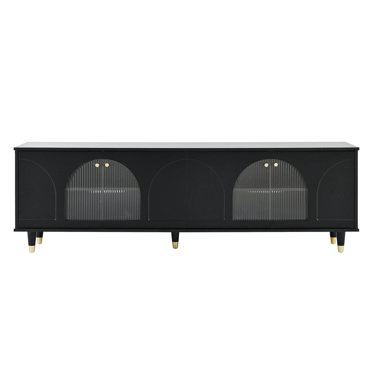 Contemporary Black TV Stand With Fluted Glass Doors - Sleep Galleria