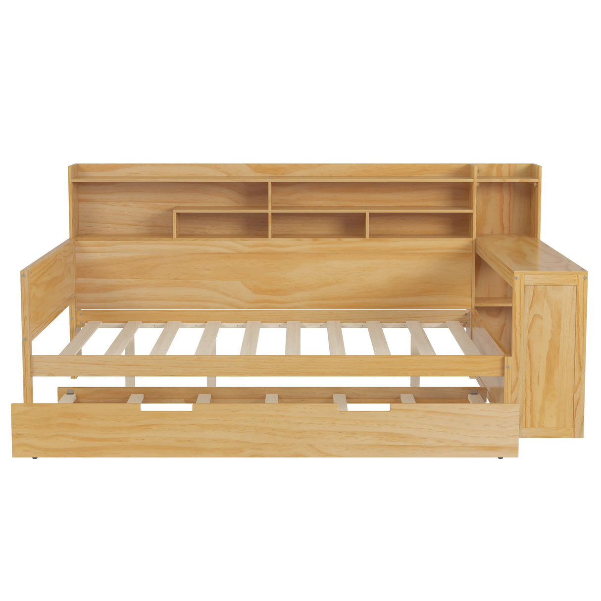 Full Wooden Bed Frame With Trundle Storage And Study Desk - Omega Lifestyles