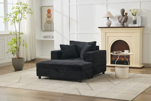 Corduroy Upholstered Chaise Lounge Chair With Ottoman - Omega Lifestyles