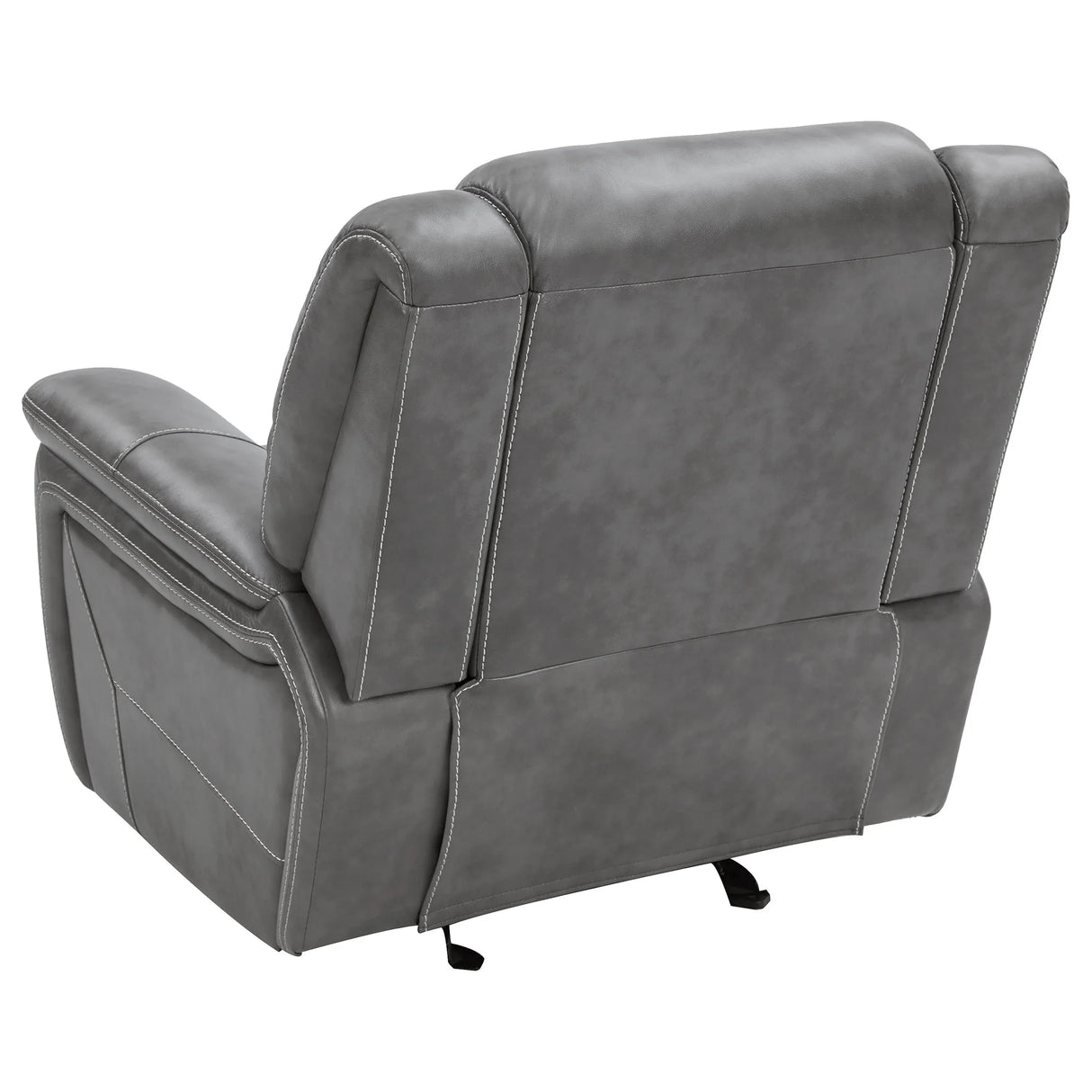 Grey Upholstered Faux Leather Padded Arm Glider Recliner - Omega Lifestyles