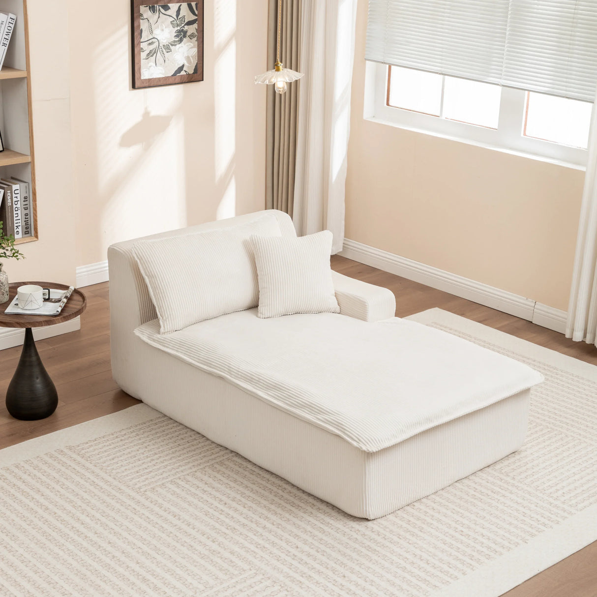 Corduroy Left Armrest Foam Filled Chaise Lounge Chair - Omega Lifestyles