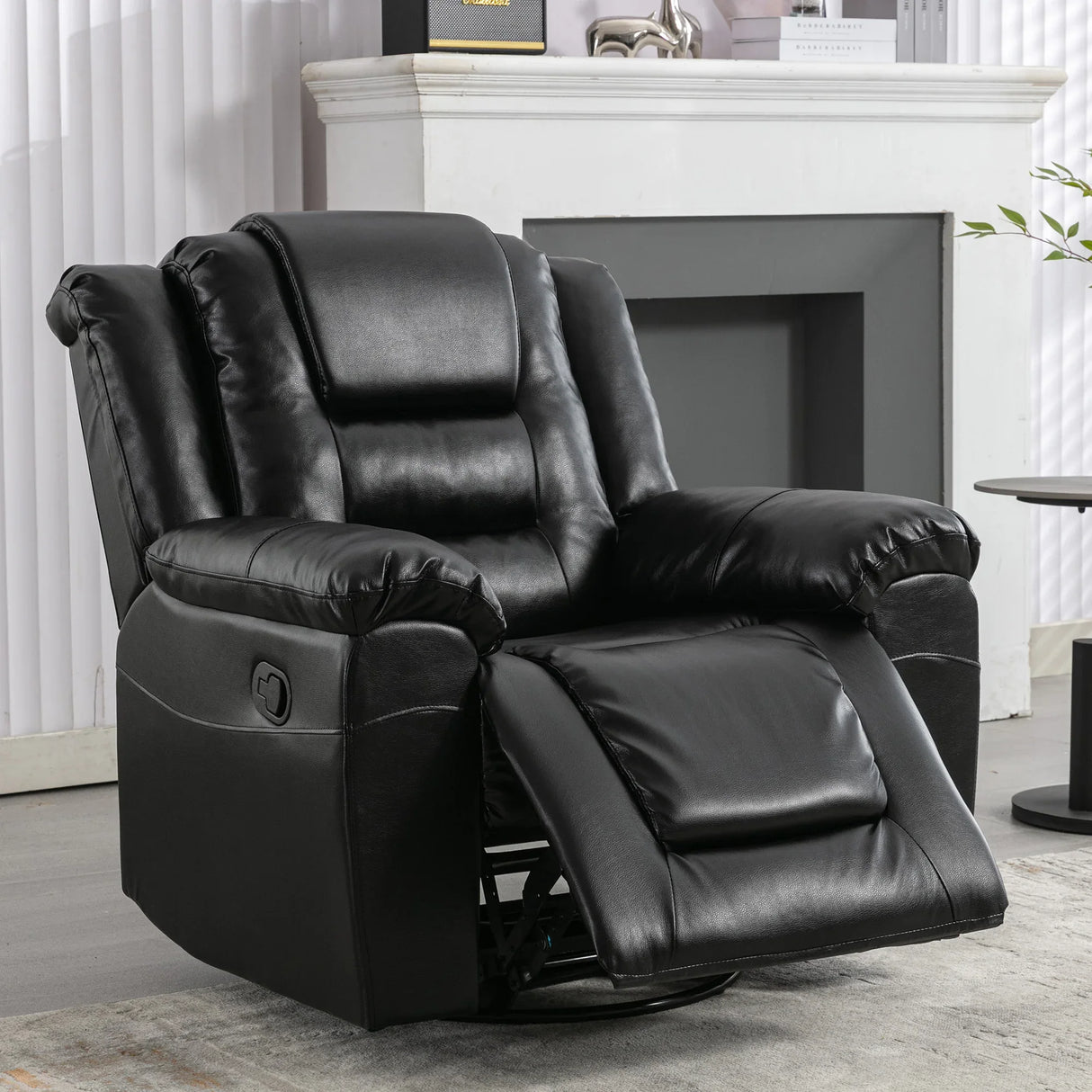 Manual Rocking 360-Degree Swivel Recliner Chair With PU Upholstery - Omega Lifestyles