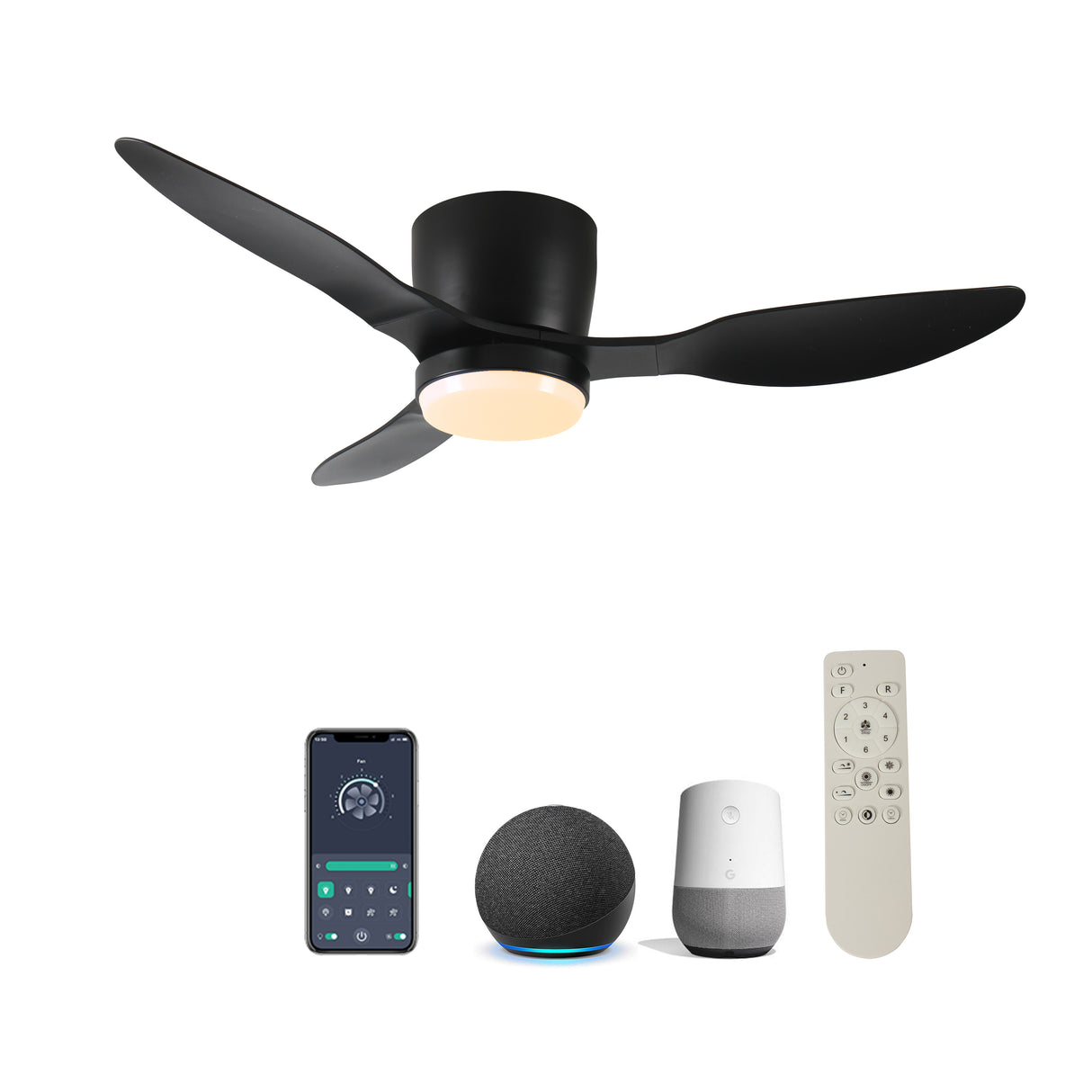 42-Inch Matte Black Smart Flush Mount Ceiling Fan